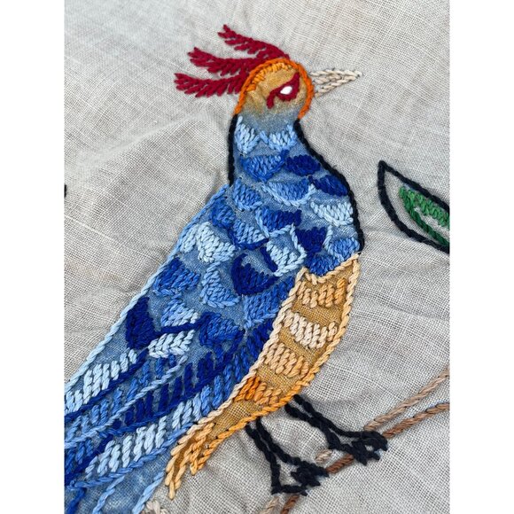 Arts & Crafts Linen Embroidery Table Runner Dresser Scarf Set Bird Of Paradise - Picture 12 of 16